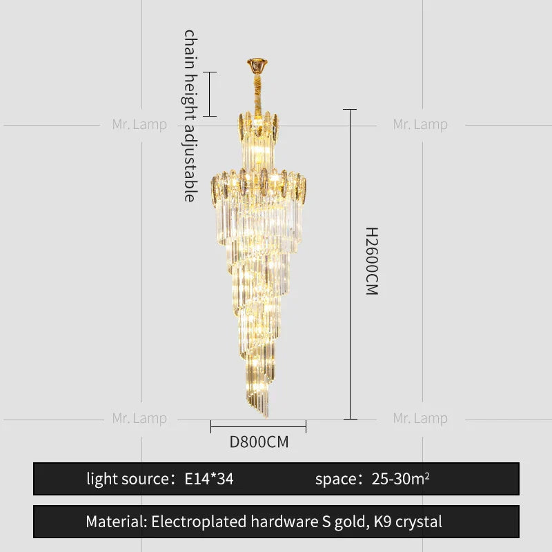 DecorBites™ Crystal Chandelier: Elegant minimalist duplex living room lighting with a touch of luxury.