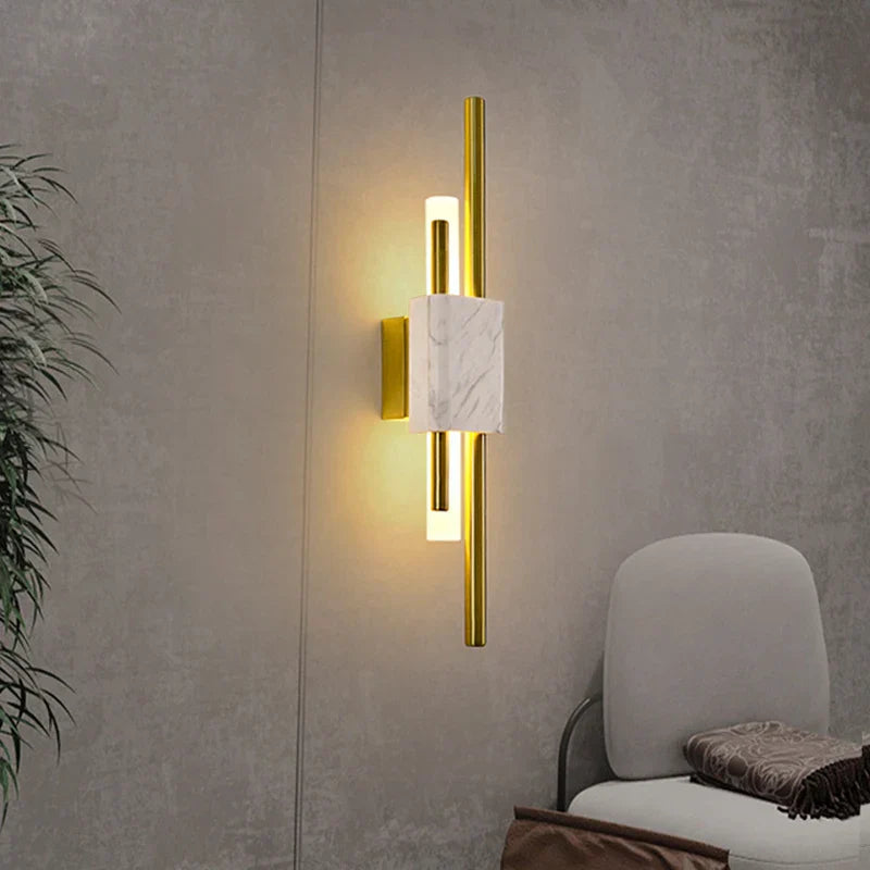 Lámpara de pared DecorBites™ de mármol verde y blanco - Luz LED dorada de lujo