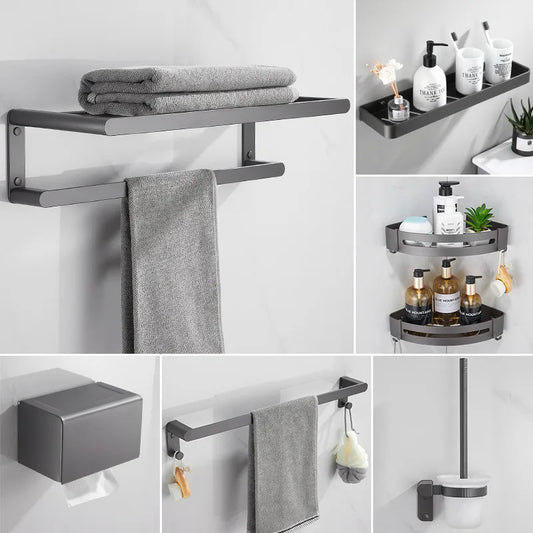 DecorBites™ Bathroom Hardware Set: Towel Rack, Shelf, Paper Holder, Towel Holder, Toilet Brush Holder