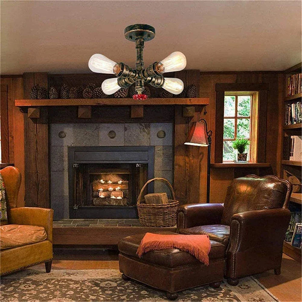 DecorBites™ Industrial Water Pipe Ceiling Light Fixture for Living Room and Restaurant Decor