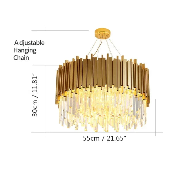 DecorBites™ Goldener Edelstahl-Kristallleuchter: Moderne runde LED-Leuchte für Esszimmer