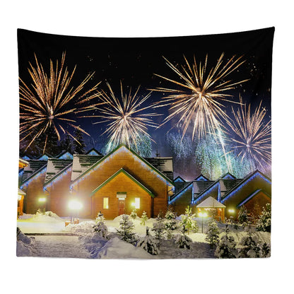 Decobites Snowy Town Tapestry: Nordic Christmas Wall Hanging for Boho Room Decor