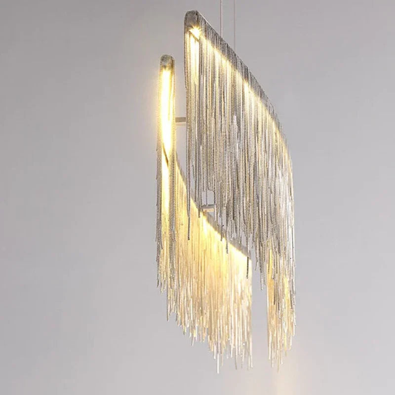 DecorBites™ LED Aluminum Tassel Chandelier: Modern Dimmable Light for Living Room, Hotel, Hall