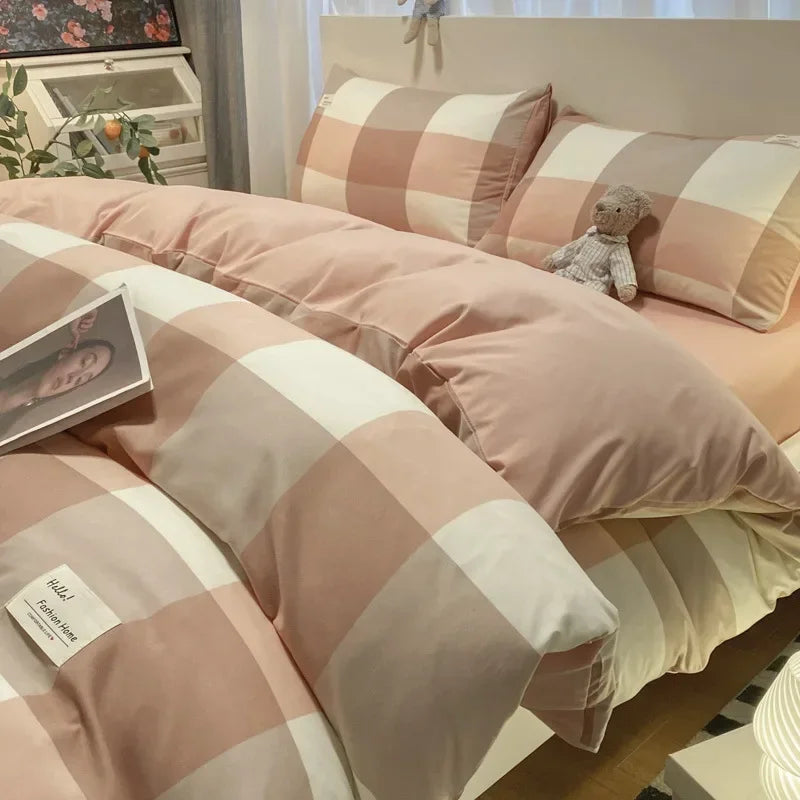 DecorBites™ Japanese Grid Print Bed Set in Washed Cotton for Summer Comfort