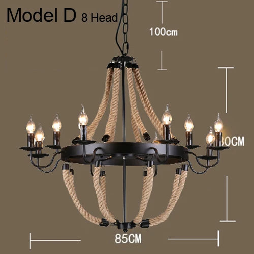 DecorBites™ Industrial Hemp Rope Pendant Light with Iron Lampshade