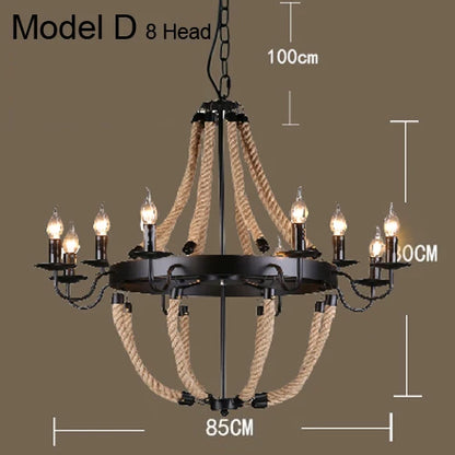 DecorBites™ Industrial Hemp Rope Pendant Light with Iron Lampshade