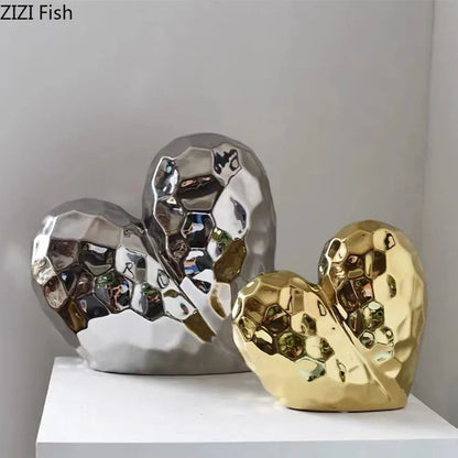DecorBites™ Gold Heart Ceramic Statue Ornament - Irregular Heart Sculpture Decor Figurine
