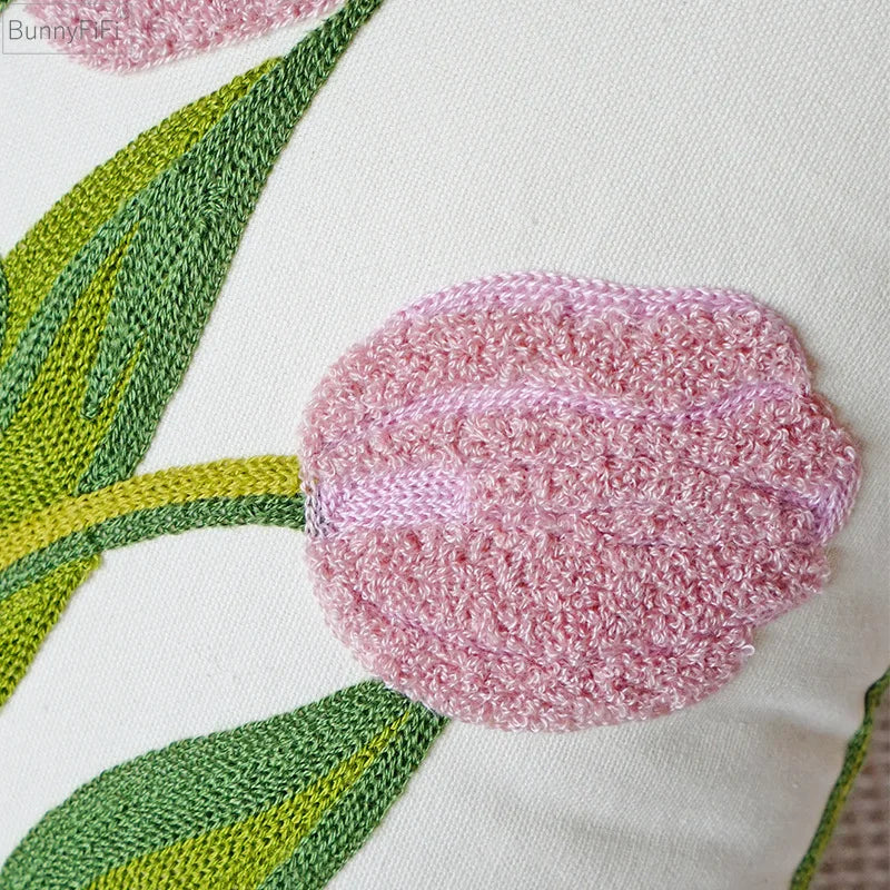 DecorBites™ Green Tulip Embroidery Pillowcase 45X45CM - Sofa Bed Office Car Chair Cover