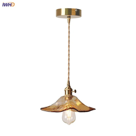DecorBites™ Amber Glass Pendant Light Fixture with Copper Knob Switch