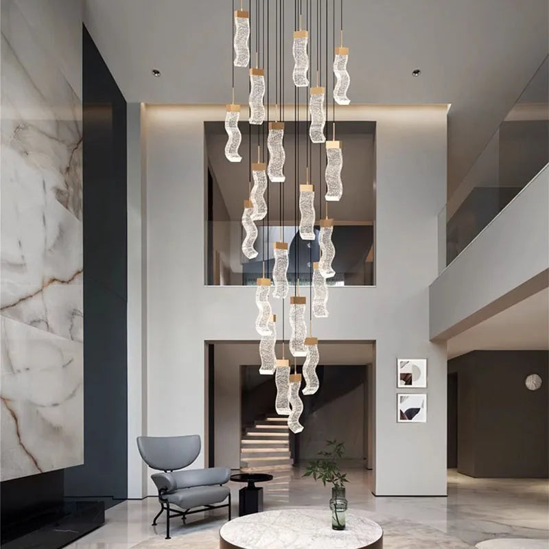 DecorBites™ Crystal Chandelier Stair Pendant Lamp Living Room Pendant Lights Interior Lighting