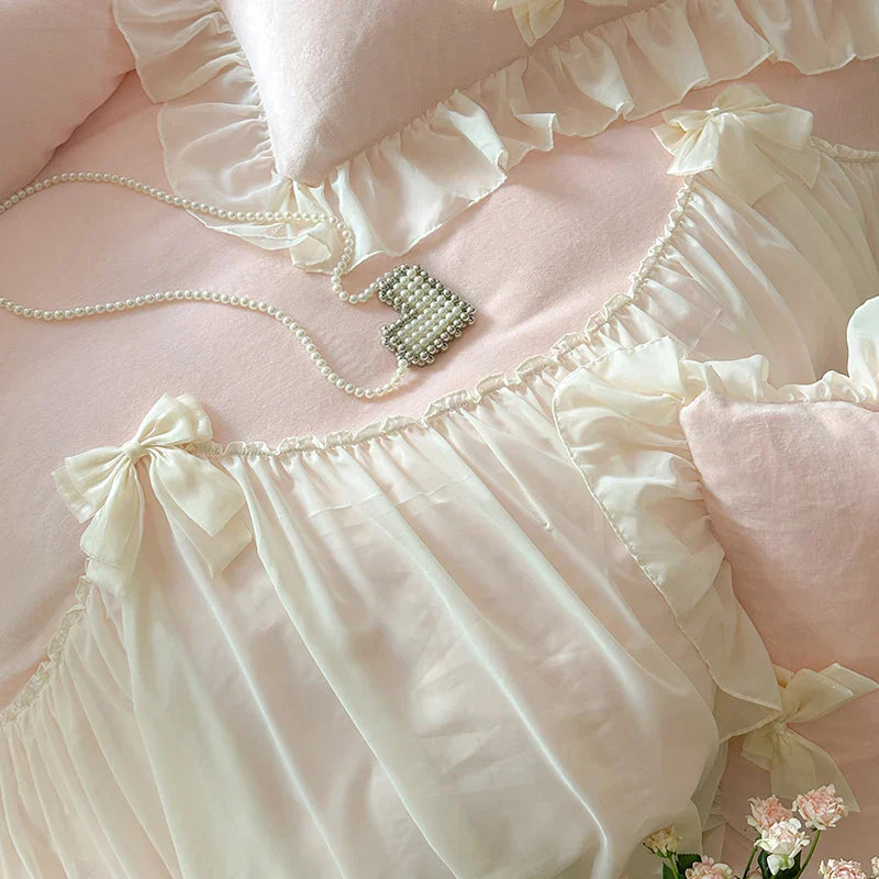 DecorBites™ French Princess Lace Ruffles Bedding Set with Velvet Duvet Cover
