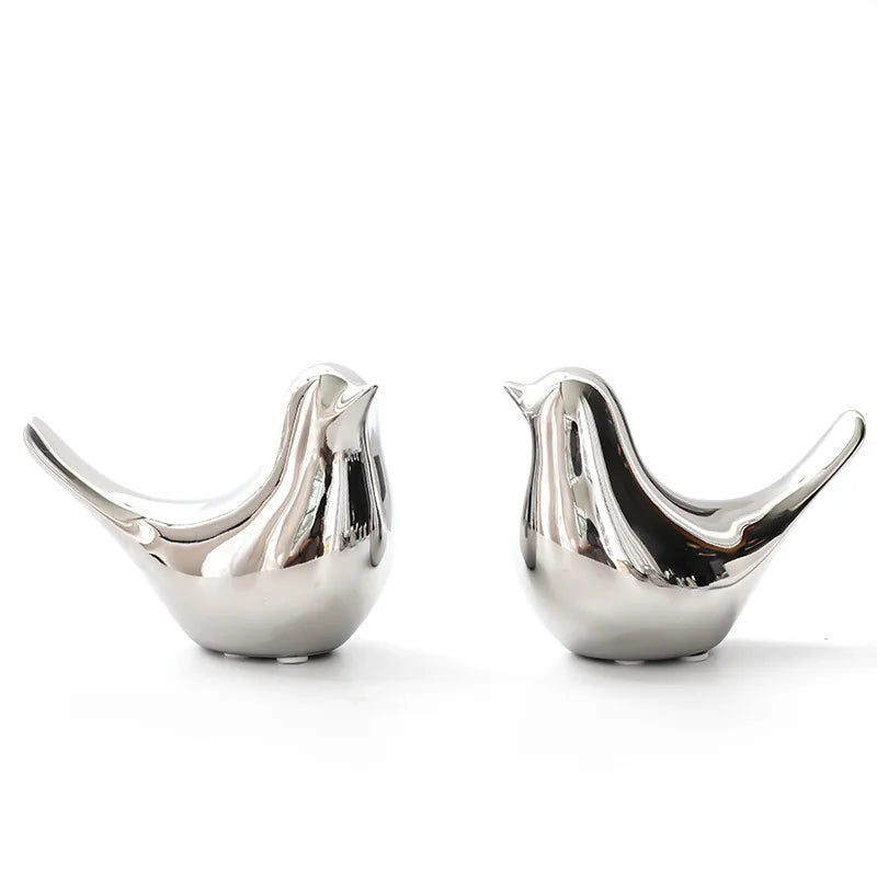 DecorBites™ Golden Silver Bird Figurines Modern Ceramic Statues - Home Decor Wedding Gifts
