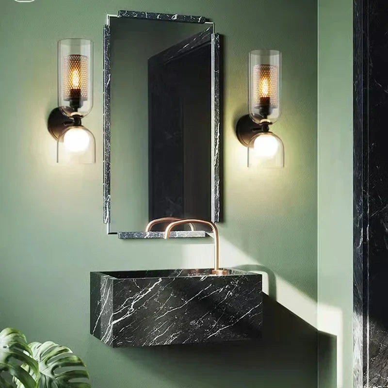 DecorBites™ Clear Glass Wall Light Sconce, Modern Bathroom Bedroom Foyer Lighting Fixtures