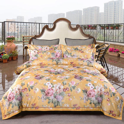 Decobites Vintage Floral Jacquard Cotton Wedding Bedding Set with Duvet Cover, Sheet, Pillowcases