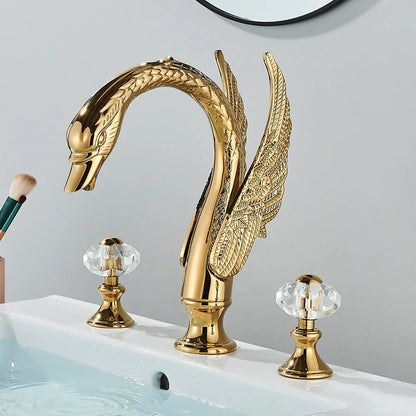 DecorBites™ Golden Swan Crystal Dual Handle Basin Tap