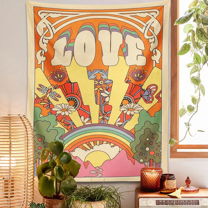 Decobites Retro Love Sun Rainbow Tapestry - Psychedelic Hippie Wall Art for Home Decor