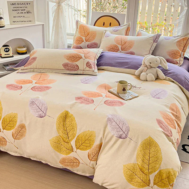 DecorBites™ Brushed Cotton Printed Duvet Cover Set - Single/Double Bed Bedclothes