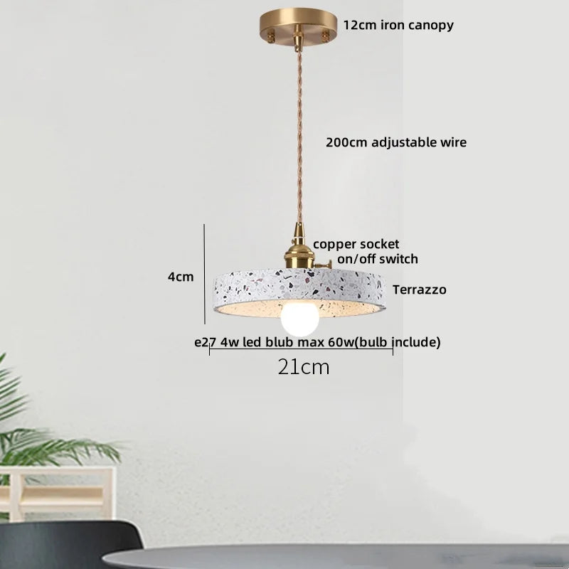 DecorBites™ LED Terrazzo Pendant Lamp White Stone Wood Hanging Light
