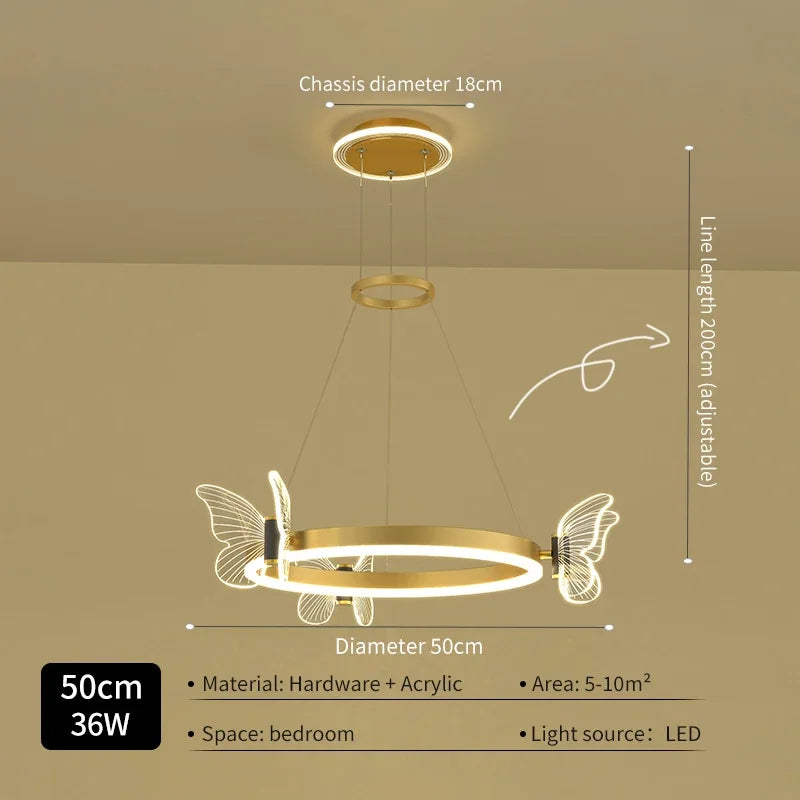 DecorBites™ Gold Butterfly Crystal Chandelier Pendant Light for Elegant Living Room & Restaurant Decoration