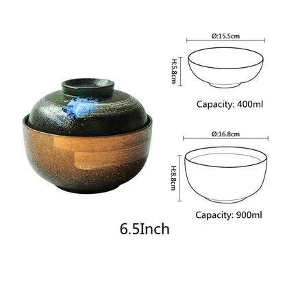 DecorBites™ Japanese Ceramic Ramen Bowl Set - Noodle Soup & Rice Bowl with Lid