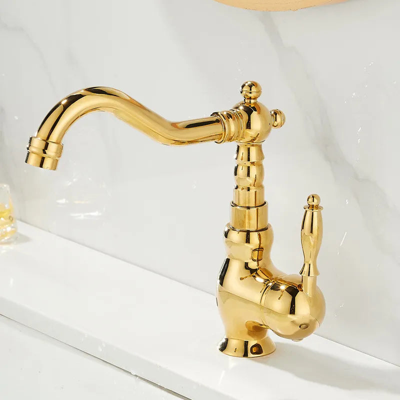 Grifo de Lavabo de Palangana de Oro Decorbites™ Manija Única Grifo Mezclador de Agua Caliente y Fría