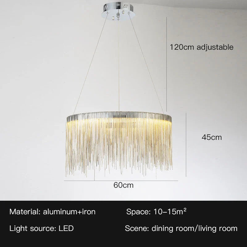 DecorBites™ LED Tassel Chandelier Pendant Light for Living Room Villa Hall Silver Lustre