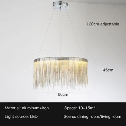 DecorBites™ LED Tassel Chandelier Pendant Light for Living Room Villa Hall Silver Lustre