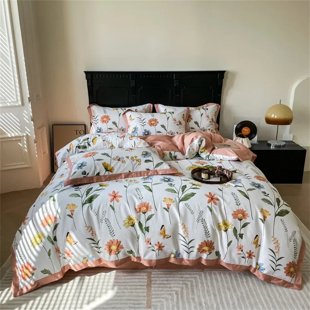 Decobites Yellow Lemon Fruit Satin Egyptian Cotton Duvet Cover Set - Queen King Size