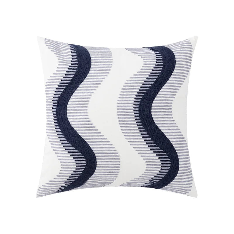 DecorBites™ Coastal Chic Blue Geometric Cushion Cover 45x45cm Soft Cotton Breathable Zipper