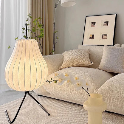 DecorBites™ Japanese Silk Floor Lamp: Wabi Sabi LED Fabric Lamp for Living Room & Bedroom