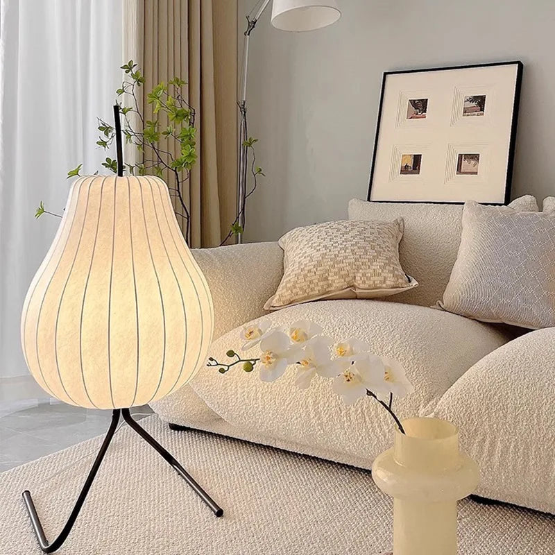 Lámpara de Suelo de Seda Japonesa Decorbites™: Lámpara de Tela LED Wabi Sabi para Sala de Estar y Dormitorio