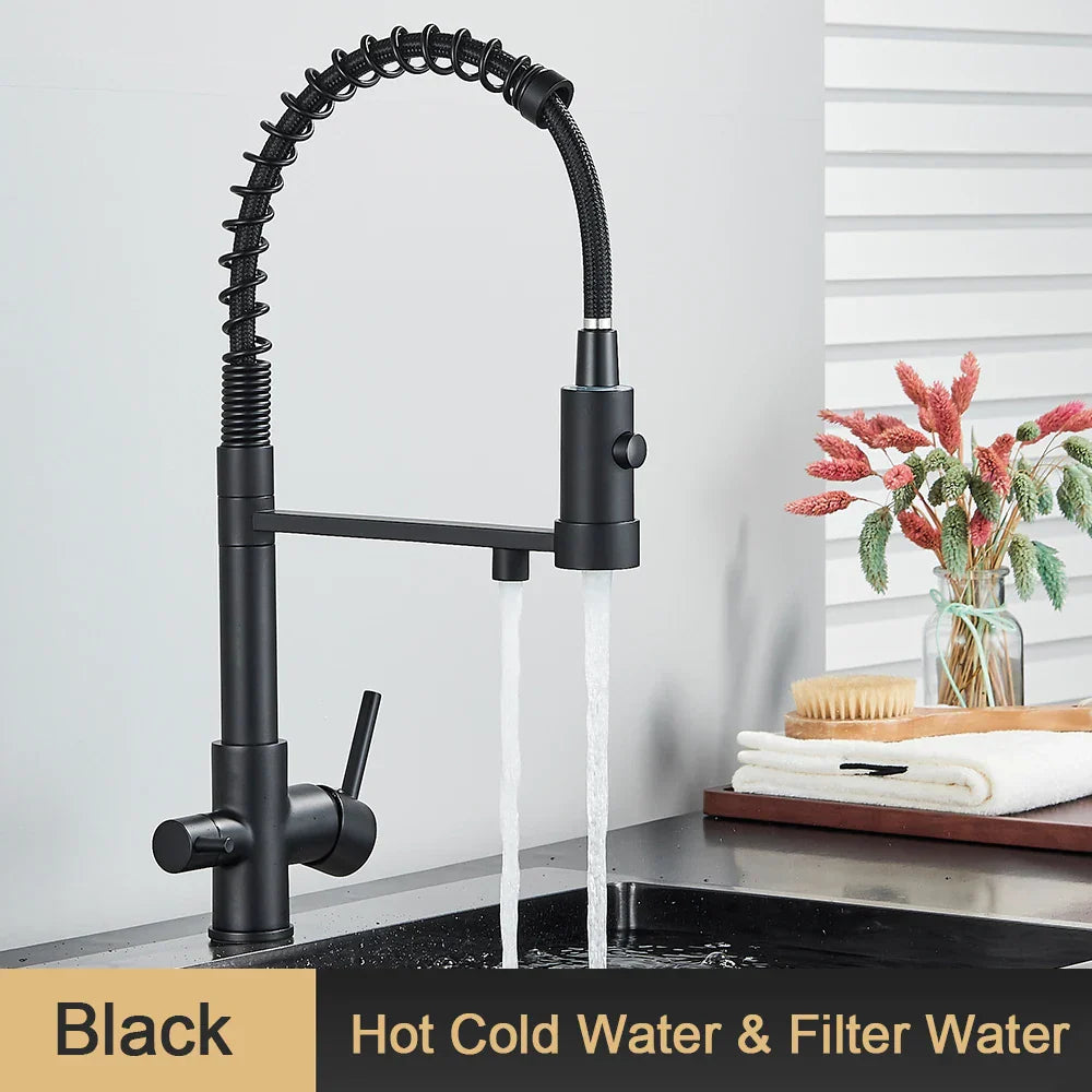 DecorBites™ Black 3 Way Drinking Water Filter Faucet: Brass, 360° Flexible, Purification Tap