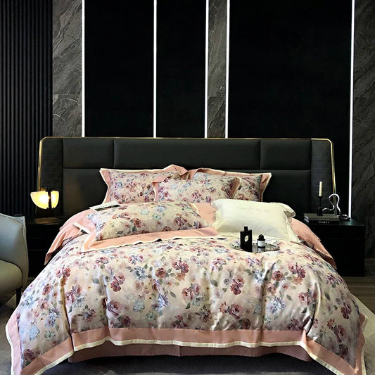 DecorBites™ 100S Egyptian Cotton Print Bedding Set for Queen King Ru Size