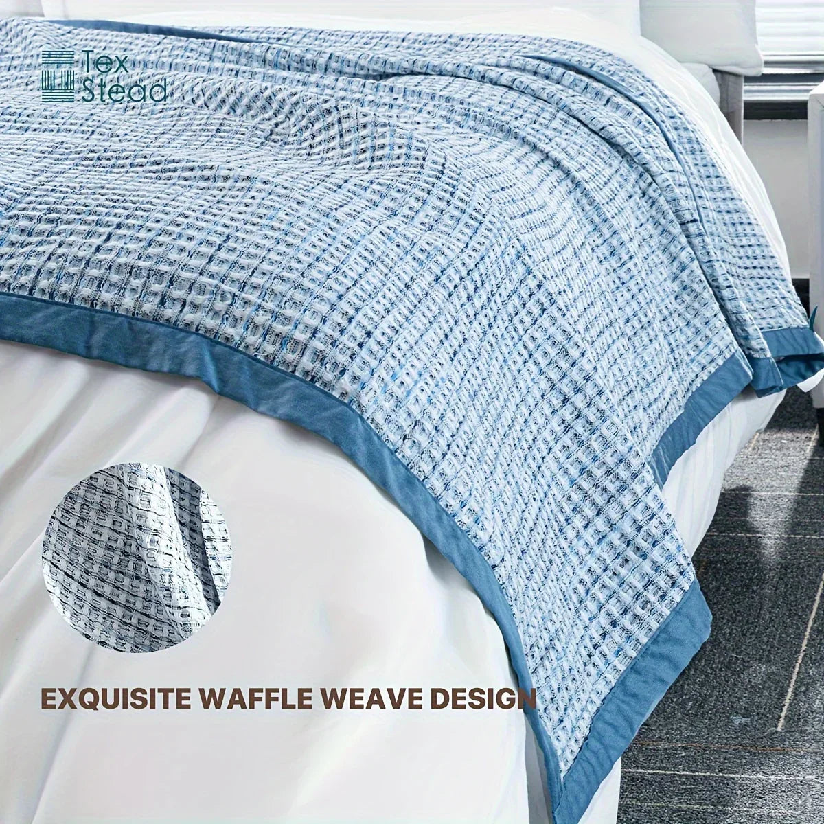 Decobites Waffle Weave Blanket | 100% Vintage Washed Cotton | Lightweight & Breathable | All Season Comfort