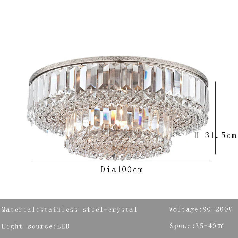 DecorBites™ Large Crystal Chandelier Chrome Hanging Lamp for Dining Room Decor