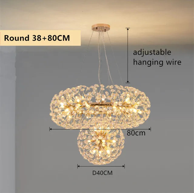 Decorbites™ Candelabro de Cristal Dorado: Lámpara Colgante LED de Lujo para Sala de Estar y Comedor