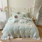 Decobites Romantic Lace Ruffles Bedding Set with Bow Decoration - Pink Girls Duvet Cover Set