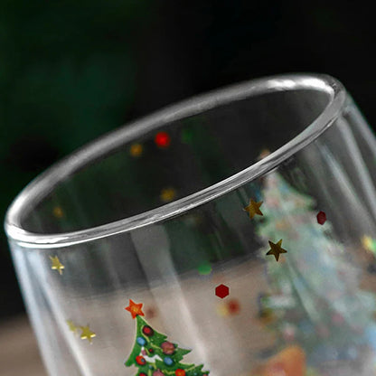 DecorBites™ Double Wall Glass Mug - Festive Heat-Resistant Cup for Coffee or Water