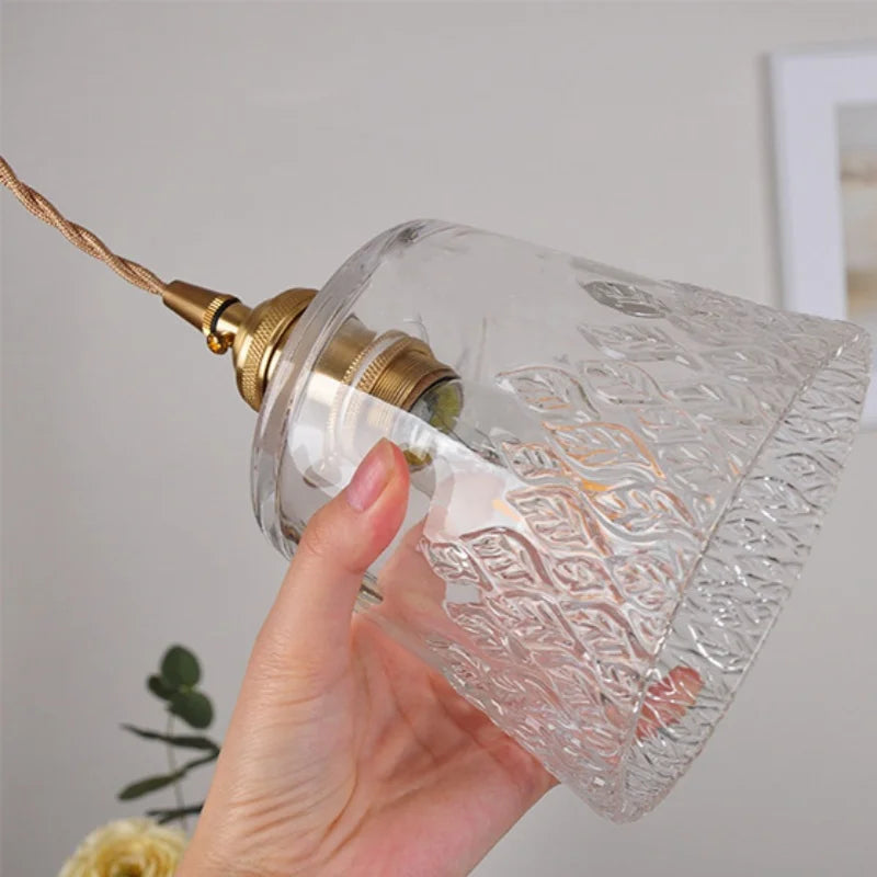 DecorBites™ Clear Leaf Glass LED Pendant Copper Switch Kitchen Dining Room Light