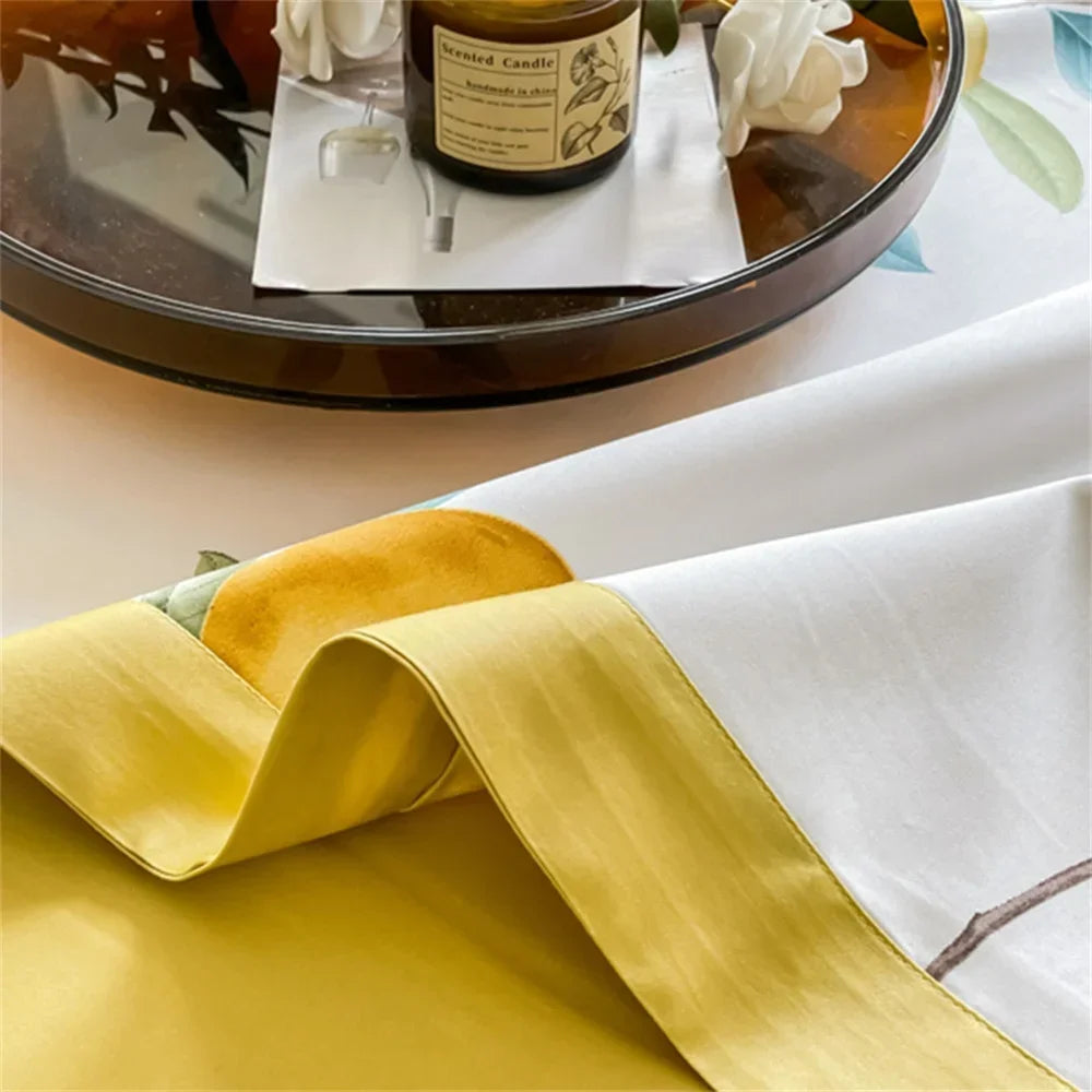 Decobites Yellow Lemon Fruit Satin Egyptian Cotton Duvet Cover Set - Queen King Size