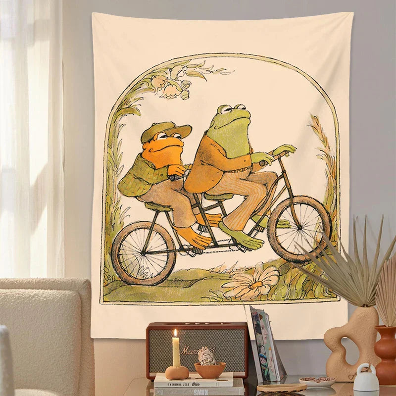 Decobites Psychedelic Frog Tapestry Goblincore Toad Bicycle Wall Hanging Hippie Room Decor