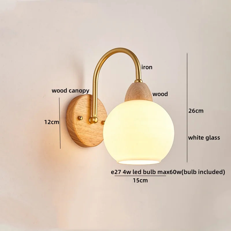 Luces de pared LED de vidrio y madera Decorbites™ Decoración para dormitorio, sala de estar, café, espejo, lámpara de mesita de noche
