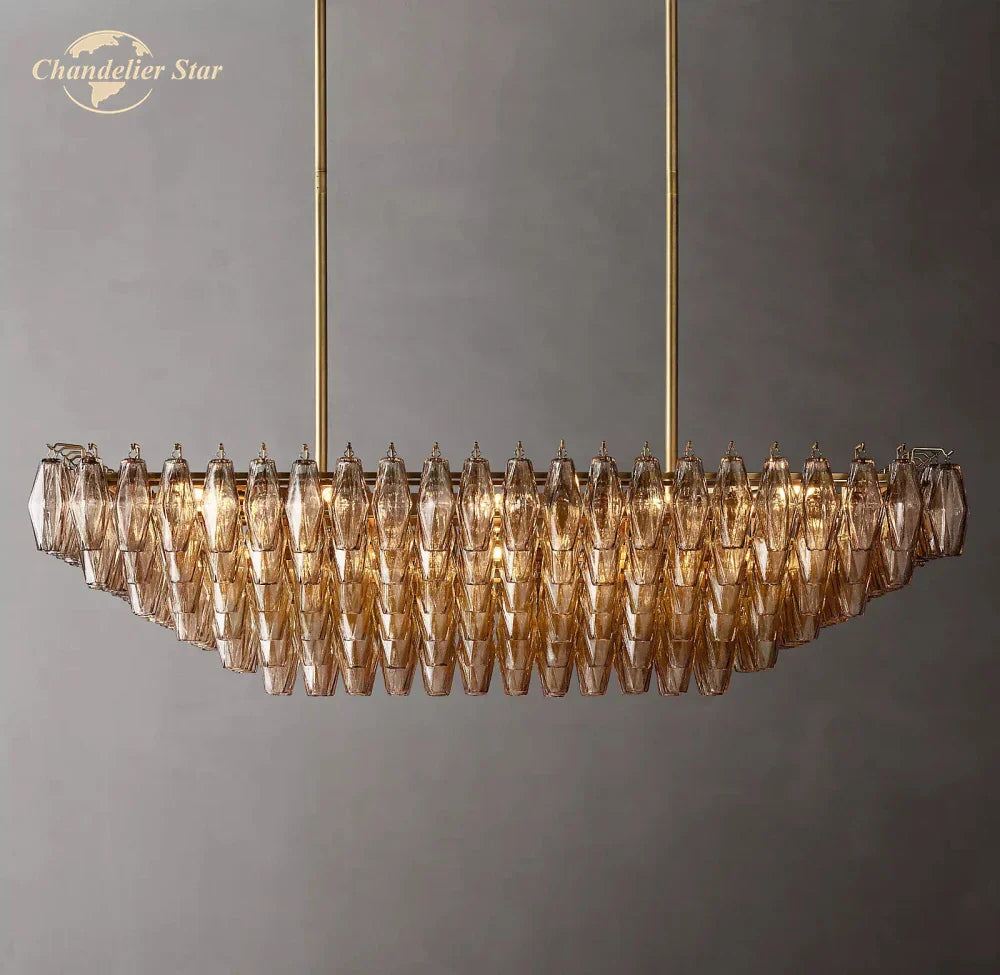 DecorBites™ Chiara Smoke Glass Tiered Chandelier - Modern Large Rectangular Hanging Lights