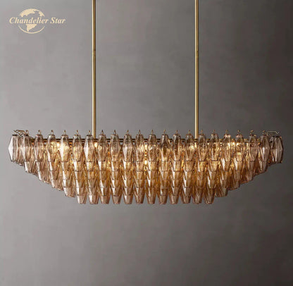 DecorBites™ Chiara Smoke Glass Tiered Chandelier - Modern Large Rectangular Hanging Lights