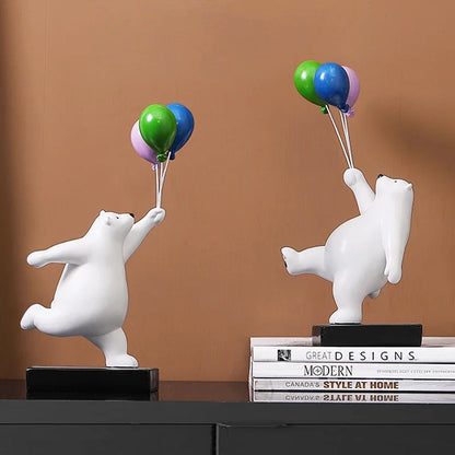 DecorBites™ Flying Bear Figurines Balloon Polar Bears Resin Decoration Modern Gift for Boy/Kids
