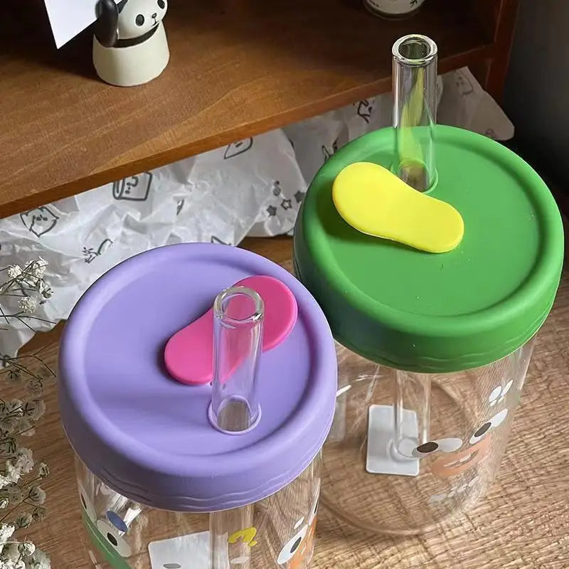 Gafas Kawaii™ con Tapa y Pajita para Taza de Bubble Tea - 550 ml Utensilios de Bebida Lindos
