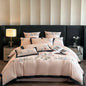 Luxury Flowers Embroidery Black Cotton Bedding Set by Decobites - 4Pcs