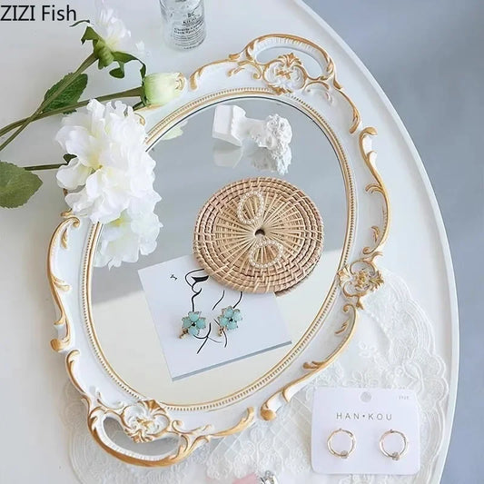 DecorBites™ Lace Relief Glass Tray: Vintage Mirror Jewelry Organizer & Decorative Cosmetics Storage