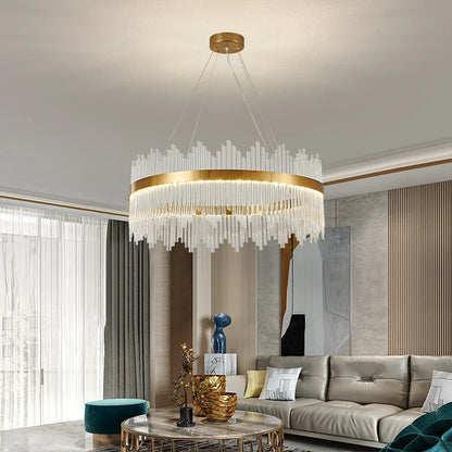 DecorBites™ Crystal Rod Round Chandelier: Modern Nordic Light for Living Room, Bedroom, Dining Room, Kitchen