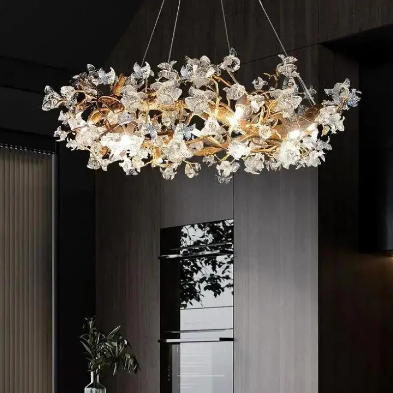 DecorBites™ Kapok Flower Glass Crystal Chandelier for Living Room Dining Bedroom